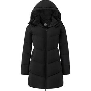 Women's Black Warm Winter Coat Hooded Puffer Jacket Long Parka